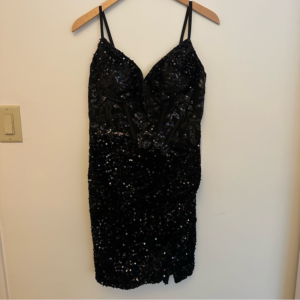 Wear Your Love Black Sequin & Velvet Corset Party Dress NWT